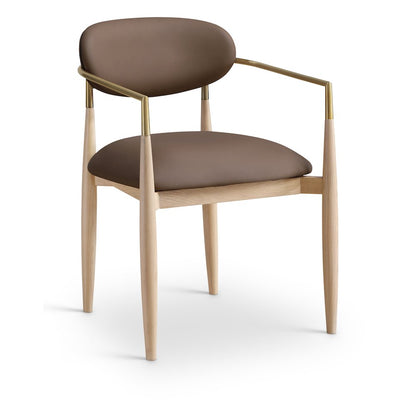 Riccio Brown Vegan Leather Upholstered Dining Arm Chair, Set of 2