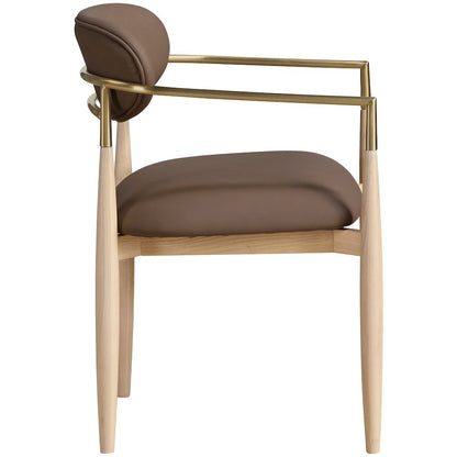 Riccio Brown Vegan Leather Upholstered Dining Arm Chair, Set of 2