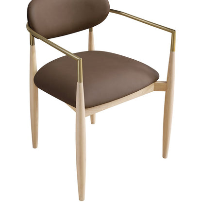 Riccio Brown Vegan Leather Upholstered Dining Arm Chair, Set of 2