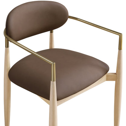 Riccio Brown Vegan Leather Upholstered Dining Arm Chair, Set of 2