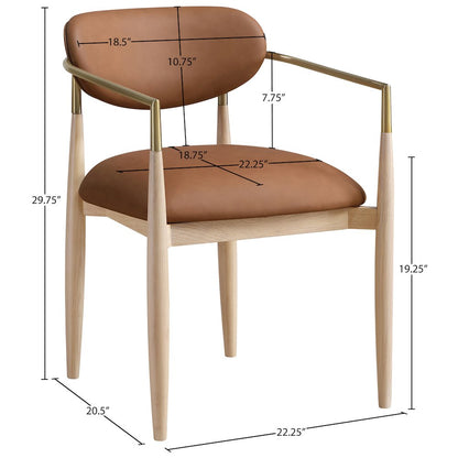 Riccio Cognac Vegan Leather Upholstered Dining Arm Chair, Set of 2