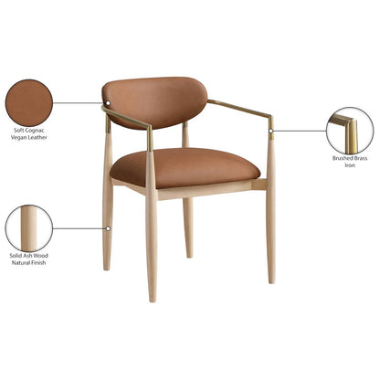 Riccio Cognac Vegan Leather Upholstered Dining Arm Chair, Set of 2