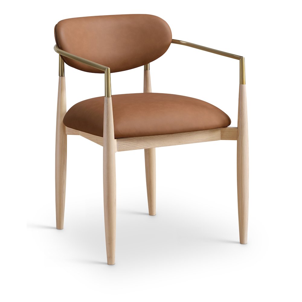 Riccio Cognac Vegan Leather Upholstered Dining Arm Chair, Set of 2