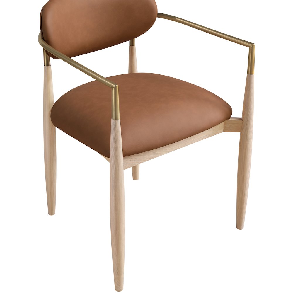 Riccio Cognac Vegan Leather Upholstered Dining Arm Chair, Set of 2