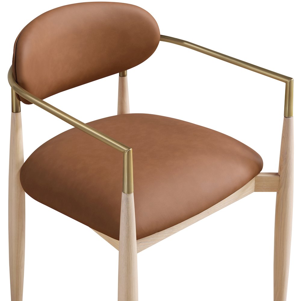 Riccio Cognac Vegan Leather Upholstered Dining Arm Chair, Set of 2