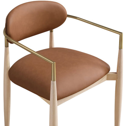 Riccio Cognac Vegan Leather Upholstered Dining Arm Chair, Set of 2