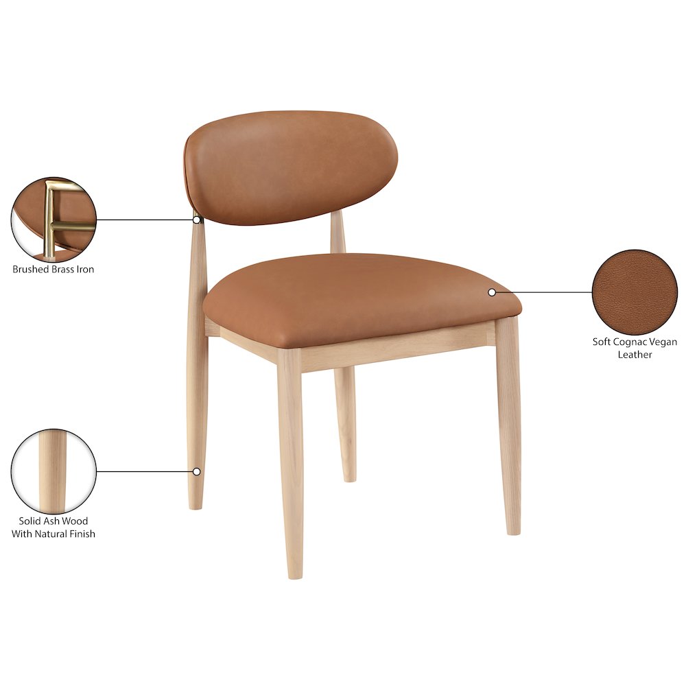 Riccio Cognac Vegan Leather Upholstered Dining Side Chair, Set of 2
