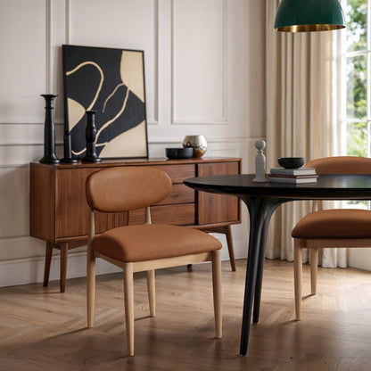 Riccio Cognac Vegan Leather Upholstered Dining Side Chair, Set of 2