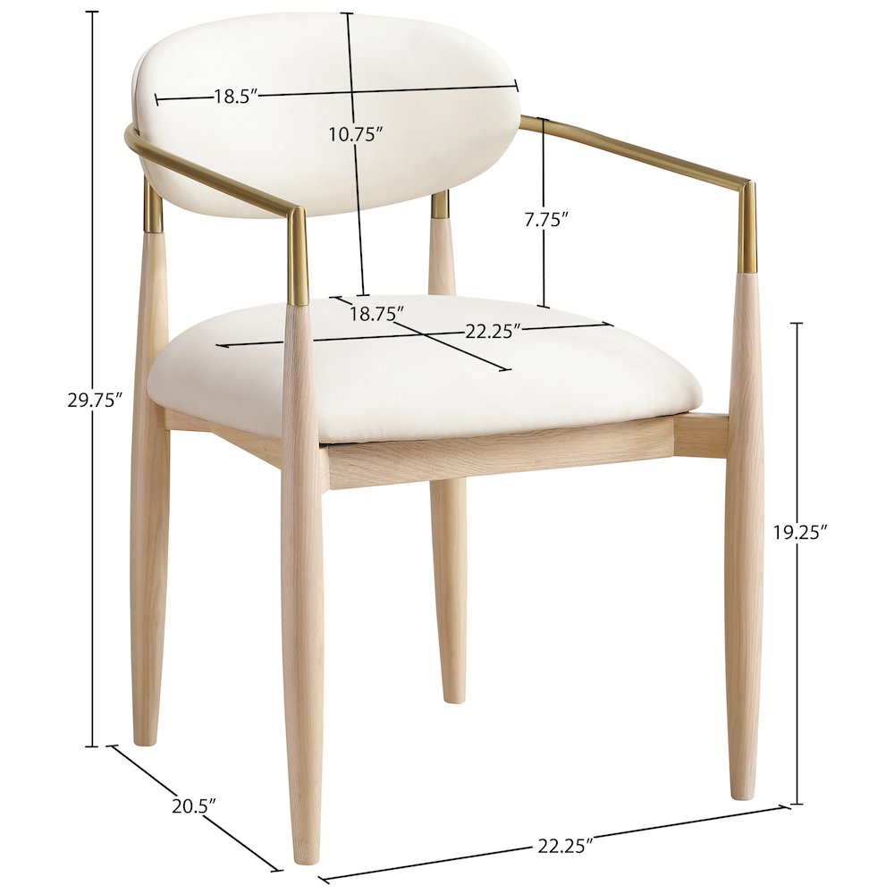 Riccio Cream Vegan Leather Upholstered Dining Arm Chair, Set of 2