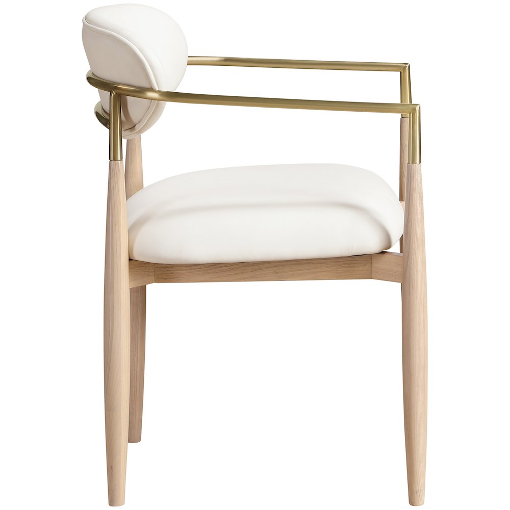 Riccio Cream Vegan Leather Upholstered Dining Arm Chair, Set of 2