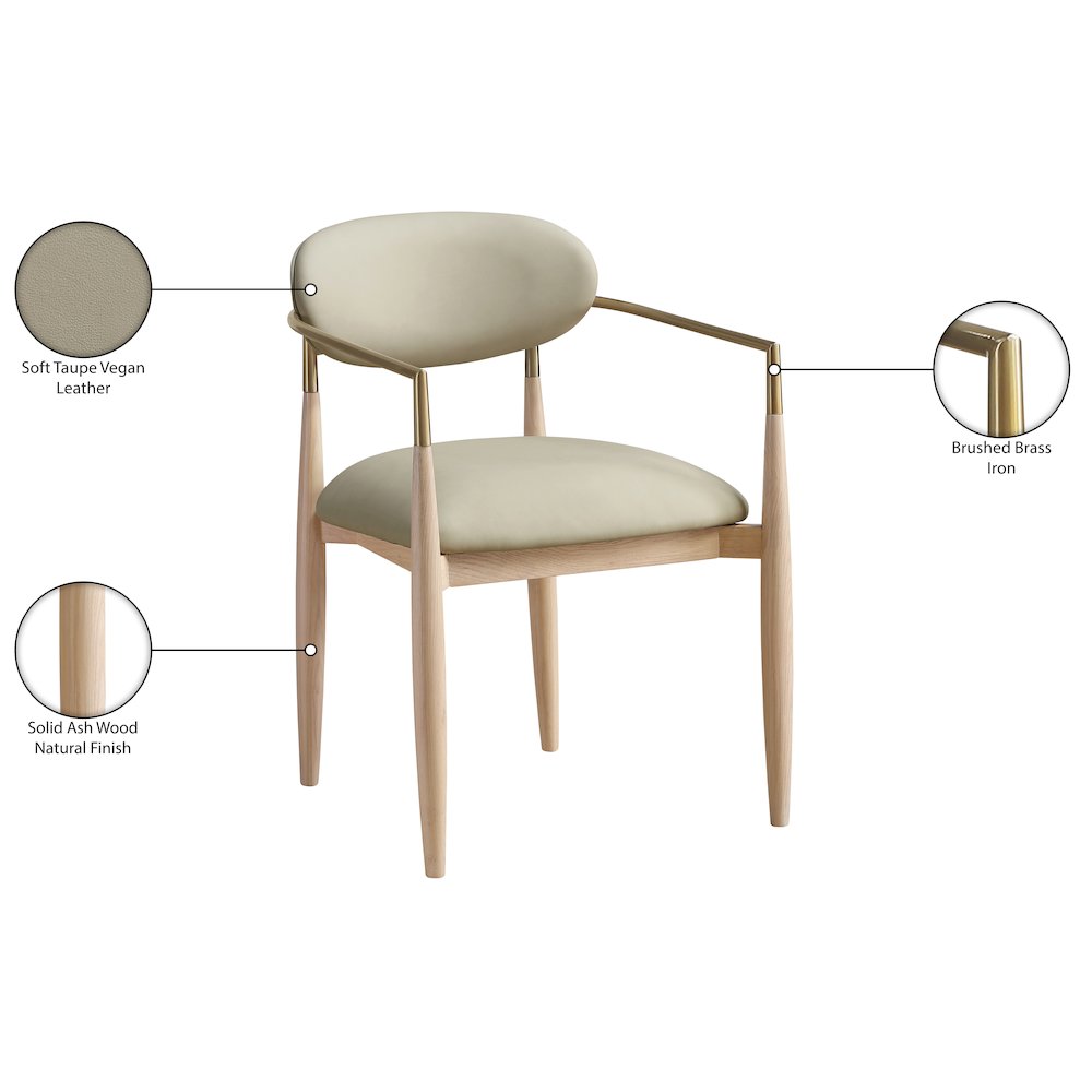 Riccio Taupe Vegan Leather Upholstered Dining Arm Chair, Set of 2