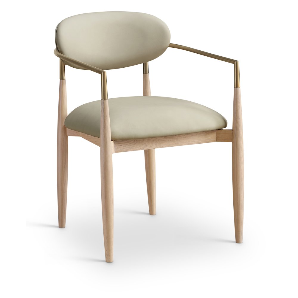 Riccio Taupe Vegan Leather Upholstered Dining Arm Chair, Set of 2