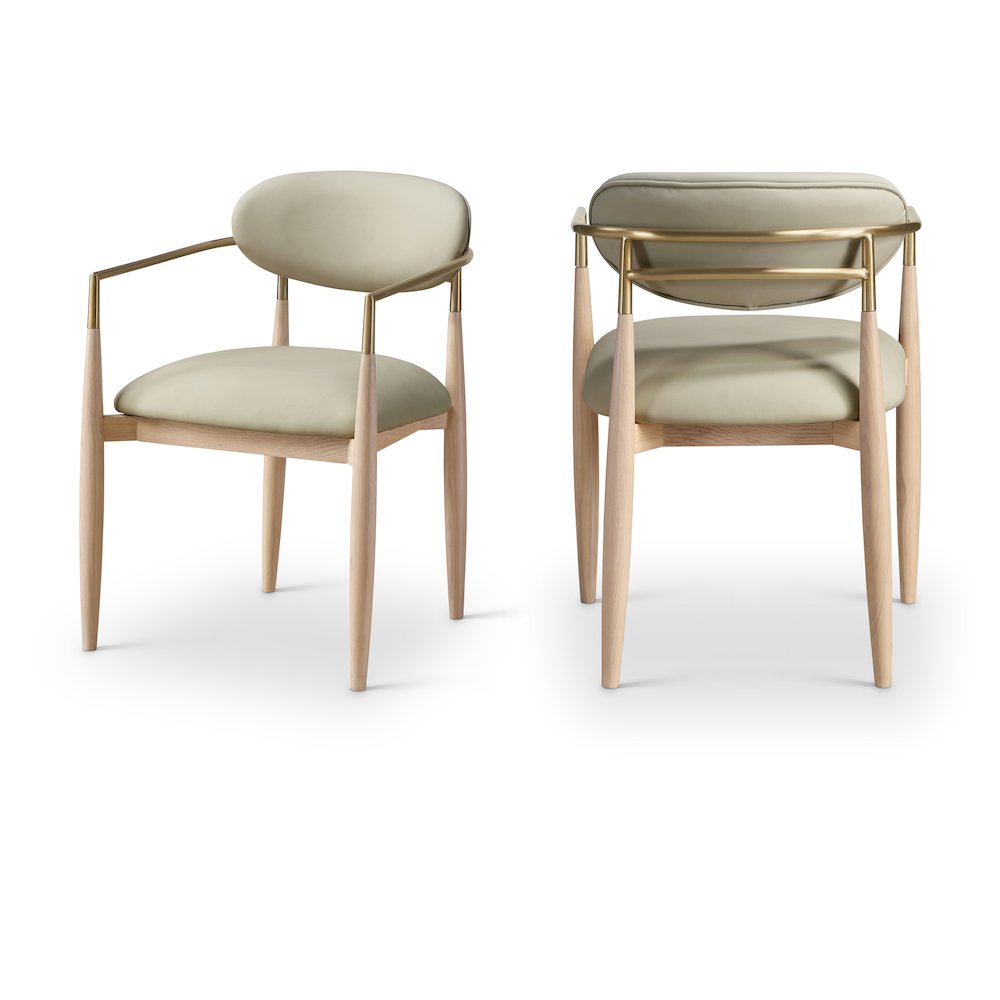 Riccio Taupe Vegan Leather Upholstered Dining Arm Chair, Set of 2