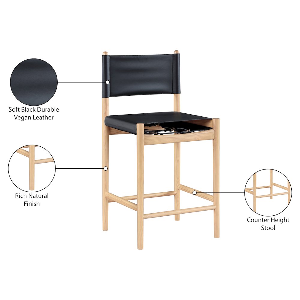 Rawlins Black Vegan Leather Upholstered Counter Stool