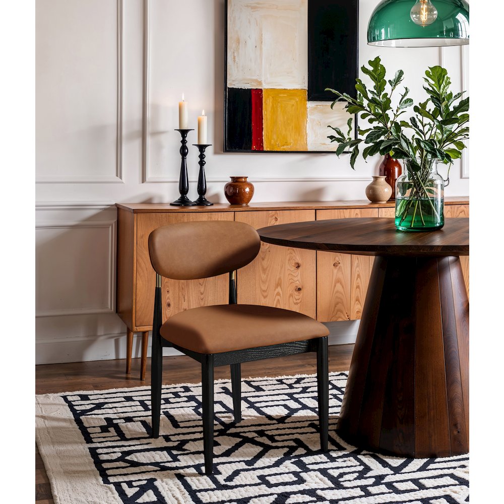 Riccio Cognac Vegan Leather Upholstered Dining Side Chair, Set of 2