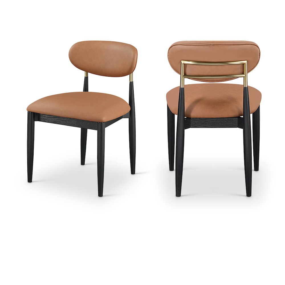 Riccio Cognac Vegan Leather Upholstered Dining Side Chair, Set of 2