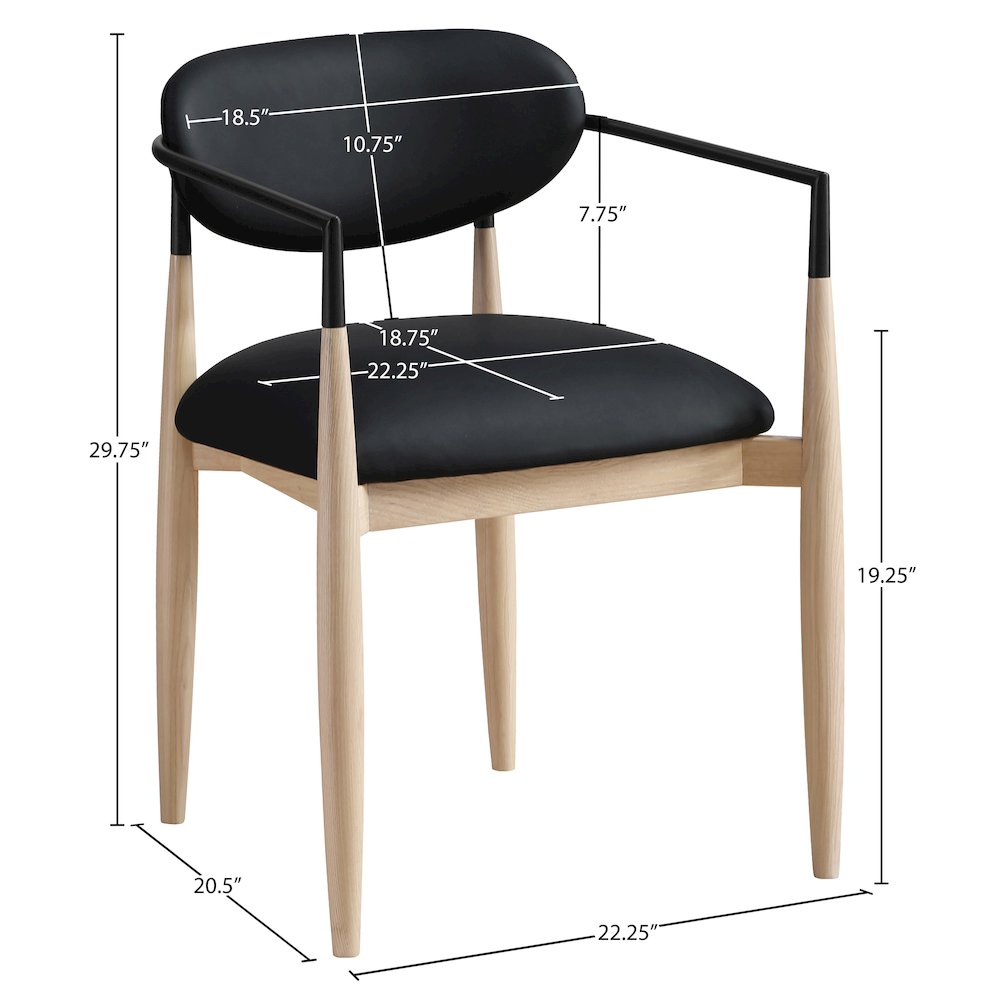 Riccio Black Vegan Leather Upholstered Dining Arm Chair, Set of 2
