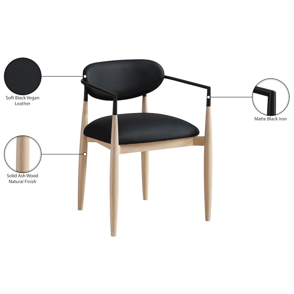 Riccio Black Vegan Leather Upholstered Dining Arm Chair, Set of 2