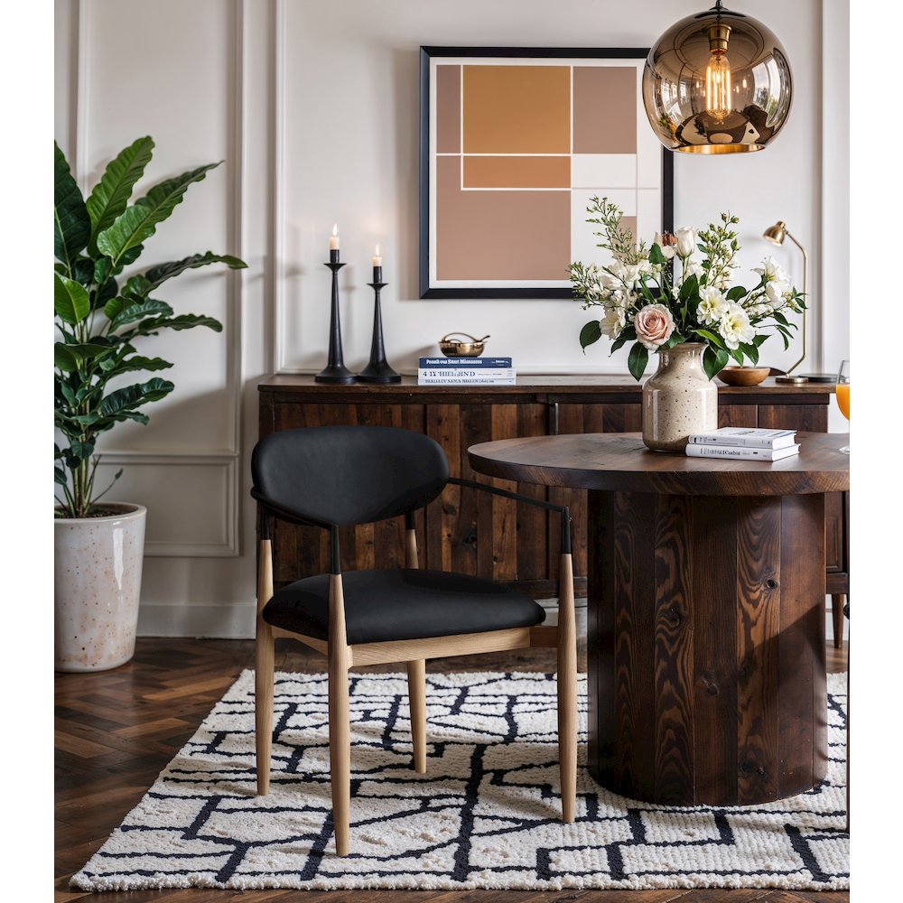 Riccio Black Vegan Leather Upholstered Dining Arm Chair, Set of 2
