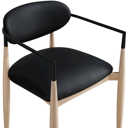 Riccio Black Vegan Leather Upholstered Dining Arm Chair, Set of 2