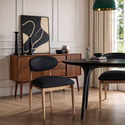 Riccio Black Vegan Leather Upholstered Dining Side Chair, Set of 2
