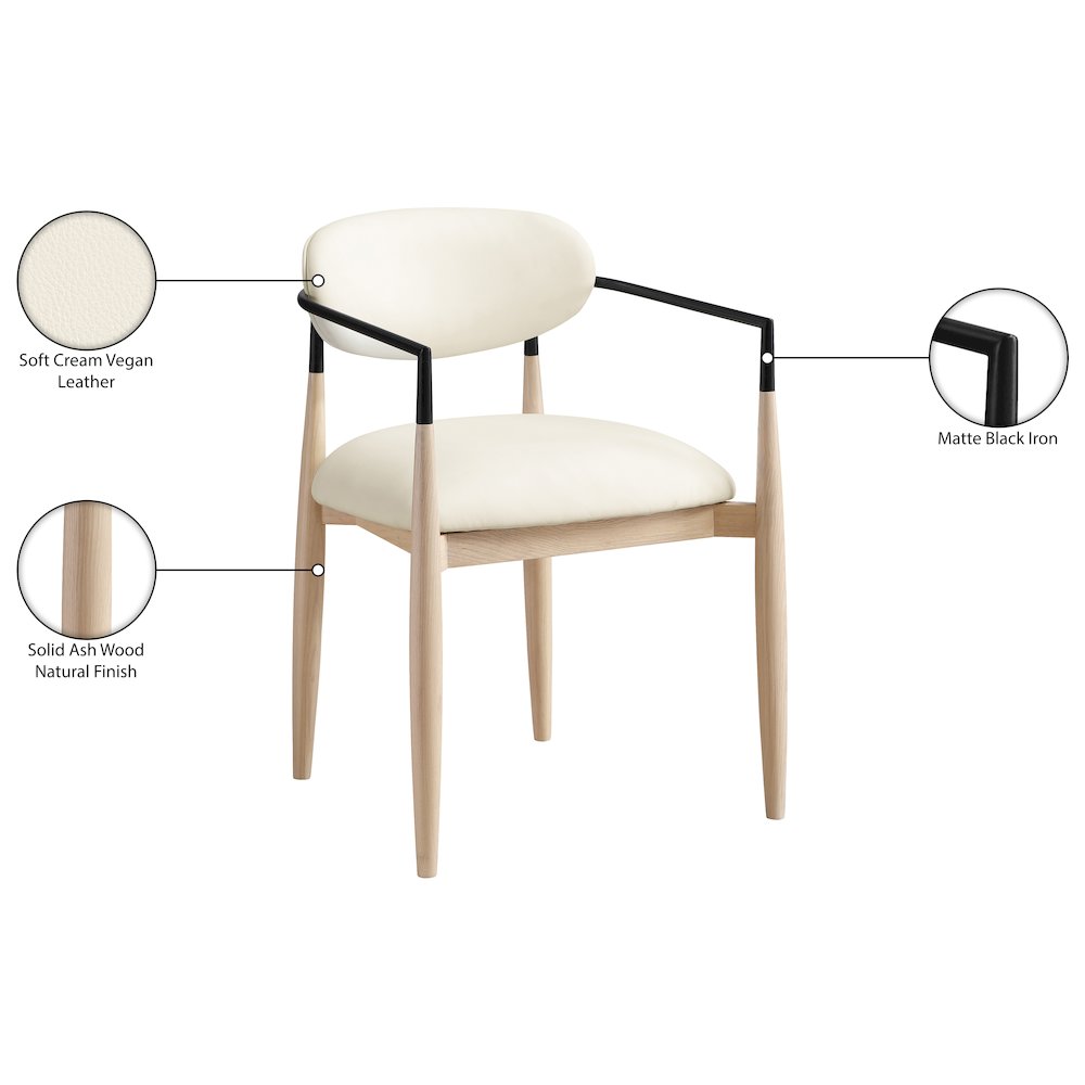 Riccio Cream Vegan Leather Upholstered Dining Arm Chair, Set of 2