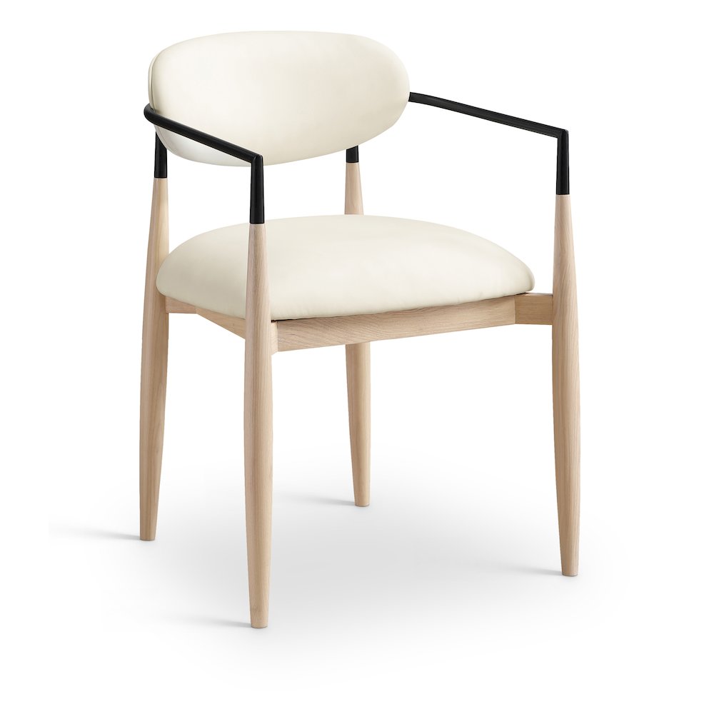 Riccio Cream Vegan Leather Upholstered Dining Arm Chair, Set of 2