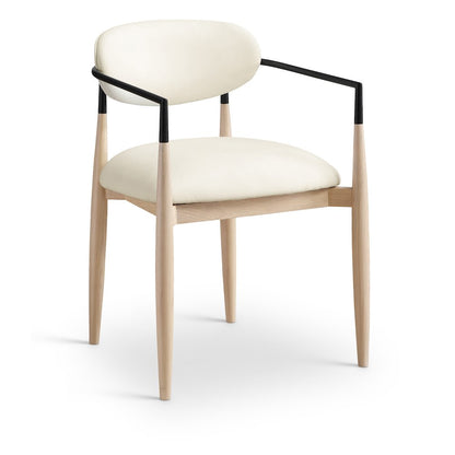 Riccio Cream Vegan Leather Upholstered Dining Arm Chair, Set of 2