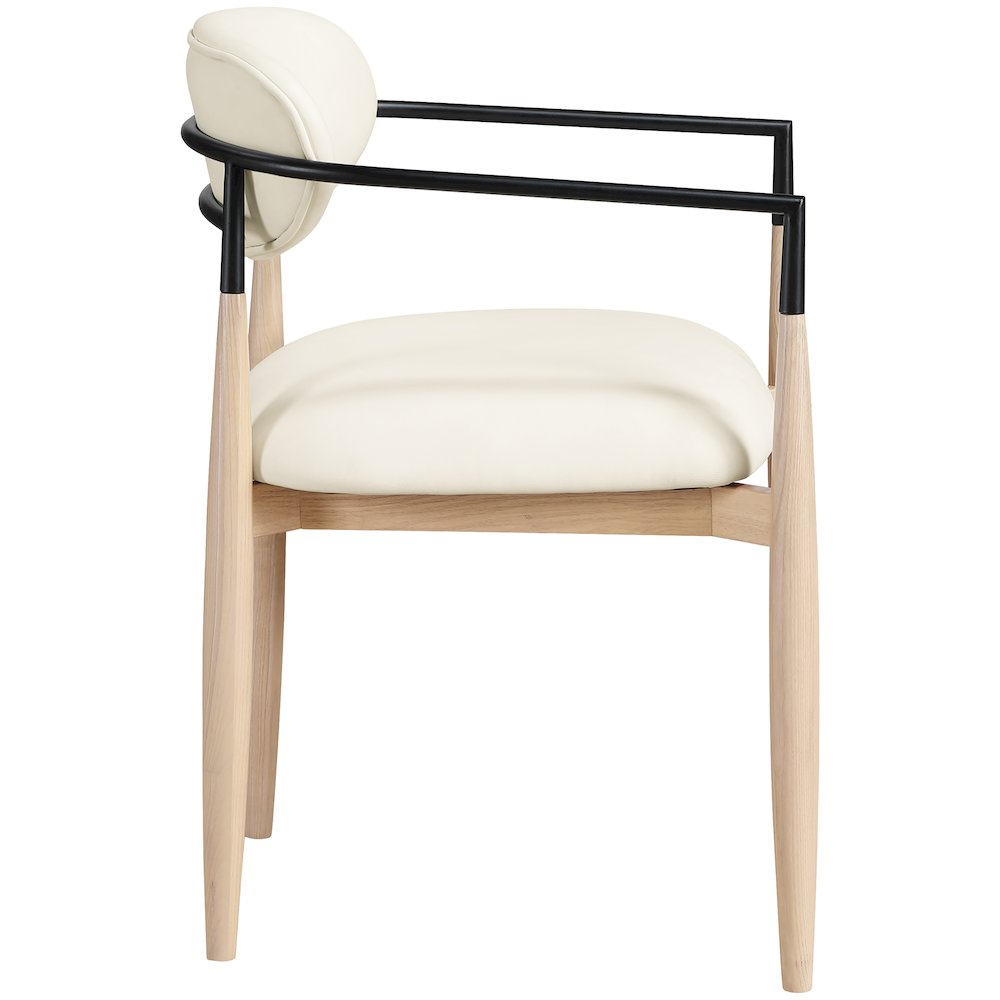 Riccio Cream Vegan Leather Upholstered Dining Arm Chair, Set of 2