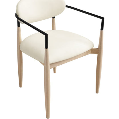 Riccio Cream Vegan Leather Upholstered Dining Arm Chair, Set of 2