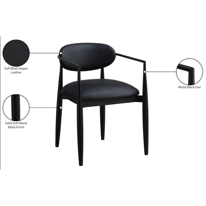 Riccio Black Vegan Leather Upholstered Dining Arm Chair, Set of 2