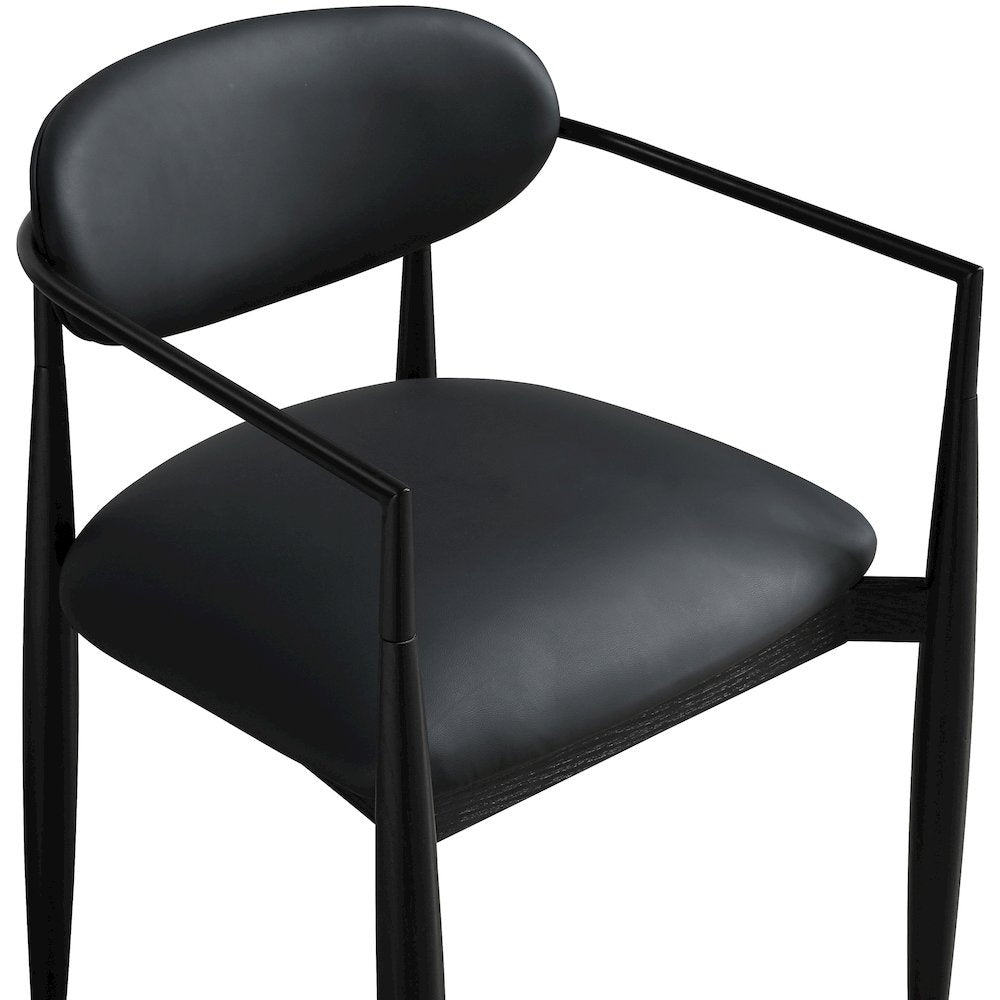 Riccio Black Vegan Leather Upholstered Dining Arm Chair, Set of 2