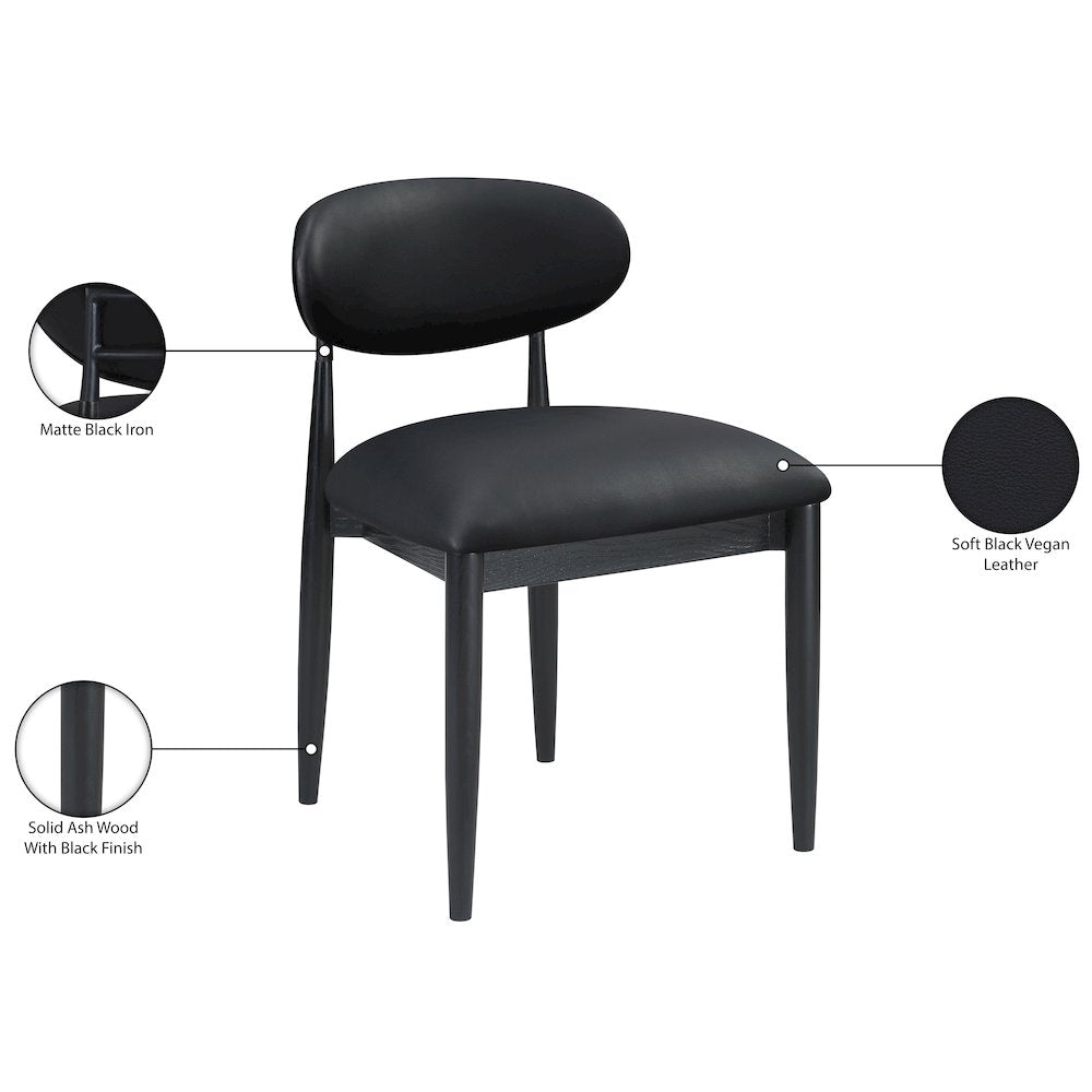 Riccio Black Vegan Leather Upholstered Dining Side Chair, Set of 2