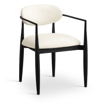 Riccio Cream Vegan Leather Upholstered Dining Arm Chair, Set of 2