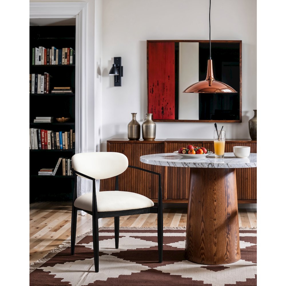 Riccio Cream Vegan Leather Upholstered Dining Arm Chair, Set of 2