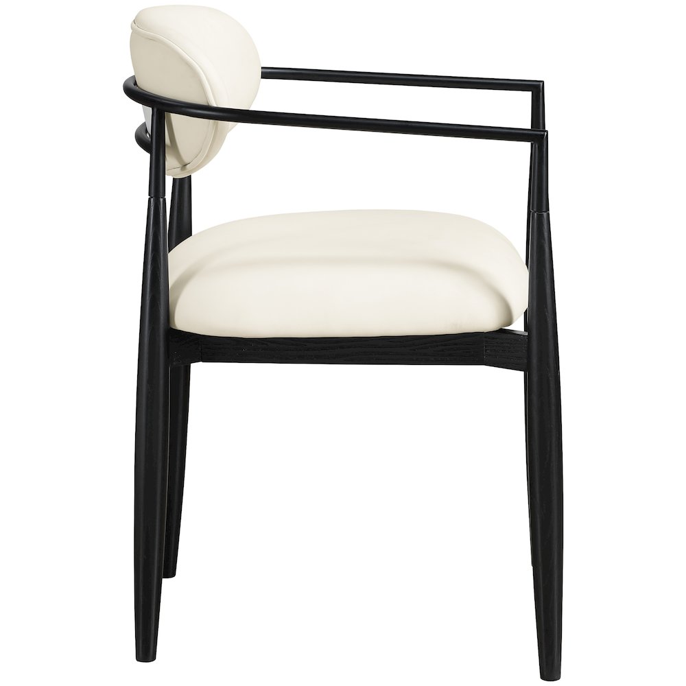 Riccio Cream Vegan Leather Upholstered Dining Arm Chair, Set of 2