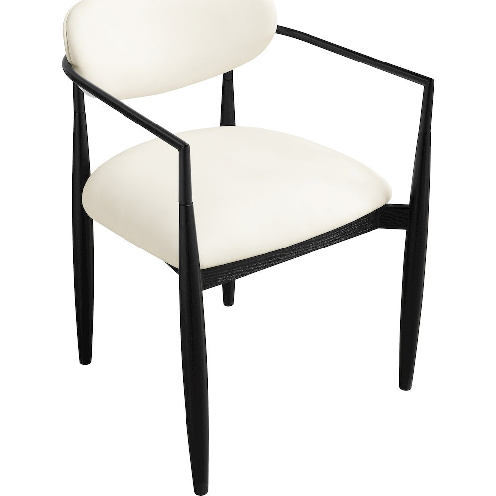 Riccio Cream Vegan Leather Upholstered Dining Arm Chair, Set of 2
