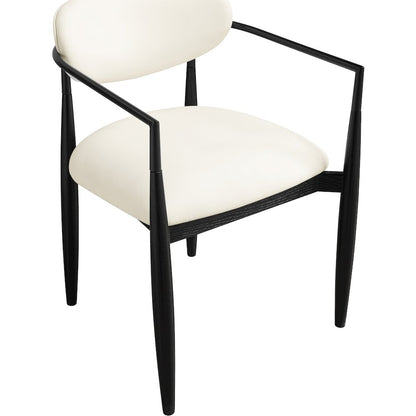 Riccio Cream Vegan Leather Upholstered Dining Arm Chair, Set of 2