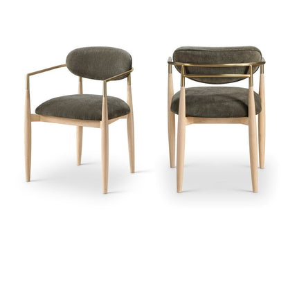 Riccio Brown Performance Fabric Upholstered Dining Arm Chair, Set of 2