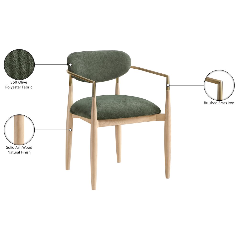Riccio Olive Performance Fabric Upholstered Dining Arm Chair, Set of 2