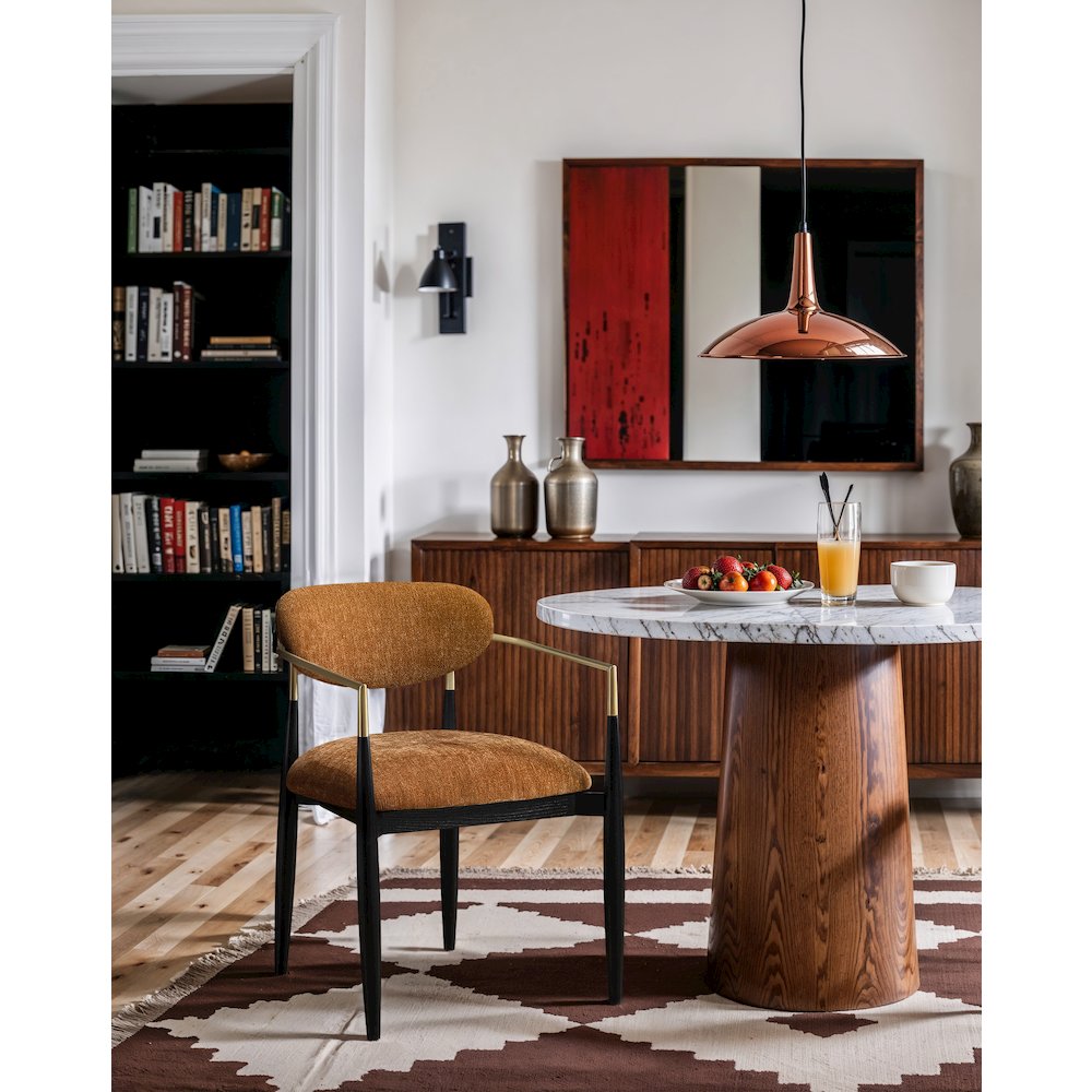 Riccio Cognac Performance Fabric Upholstered Dining Arm Chair, Set of 2