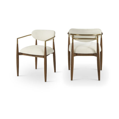 Riccio Beige Performance Fabric Upholstered Dining Arm Chair, Set of 2