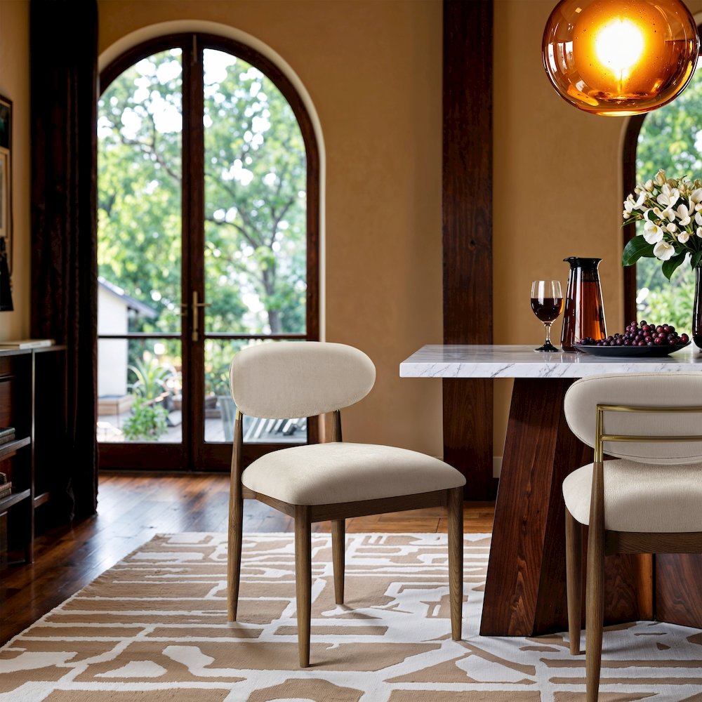 Riccio Beige Performance Fabric Upholstered Dining Side Chair, Set of 2