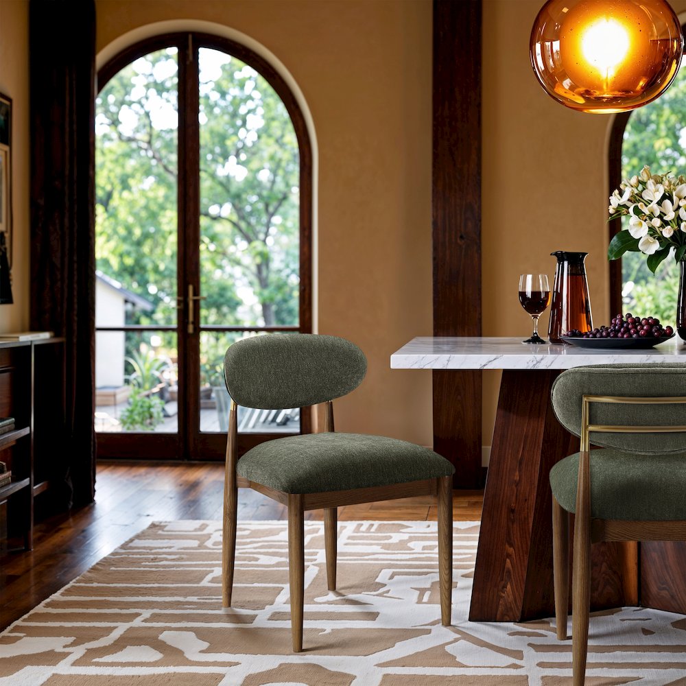 Riccio Olive Performance Fabric Upholstered Dining Side Chair, Set of 2