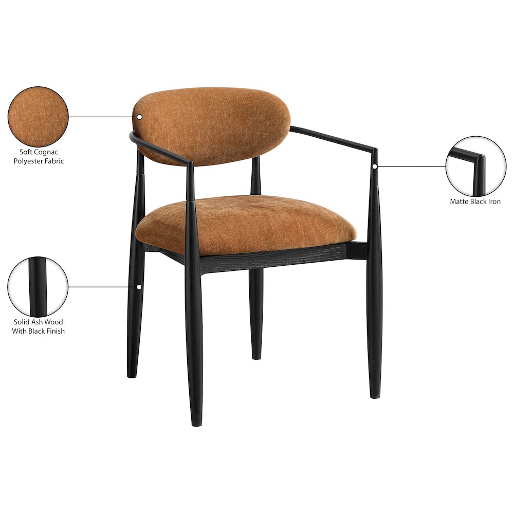Riccio Cognac Performance Fabric Upholstered Dining Arm Chair, Set of 2