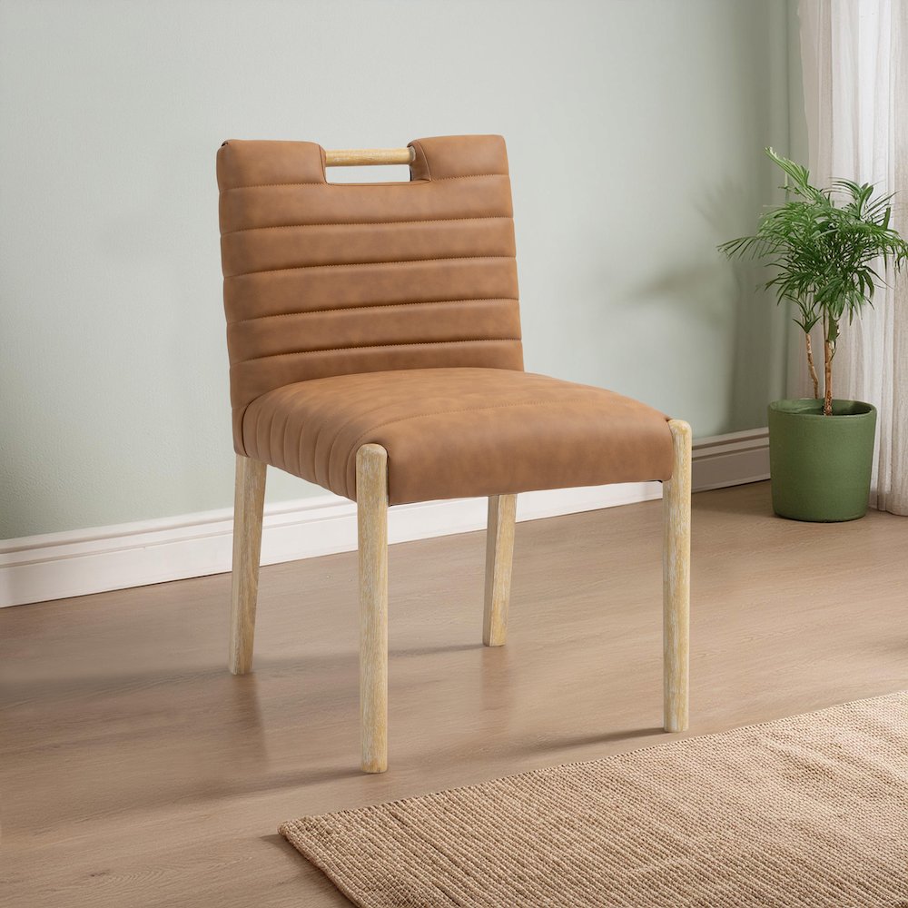 Aimee Cognac Vegan Leather Dining Side Chair, Set of 2