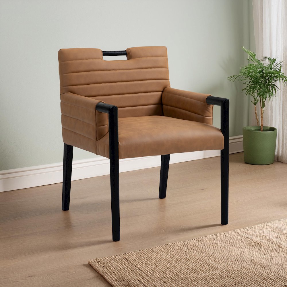 Aimee Cognac Vegan Leather Dining Arm Chair