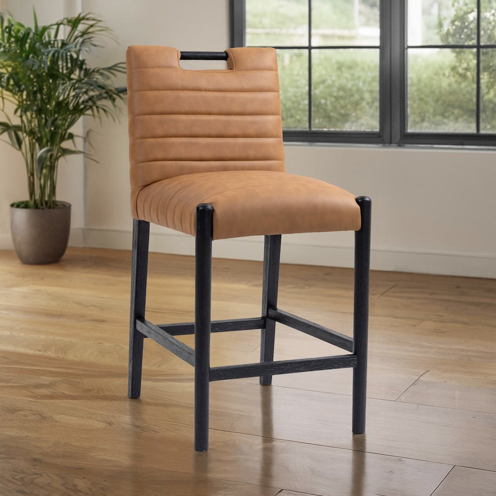 Aimee Cognac Vegan Leather Counter Stool