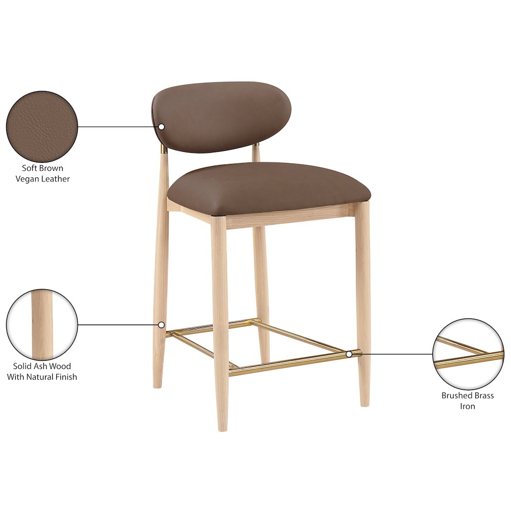 Riccio Brown Vegan Leather Upholstered Stool