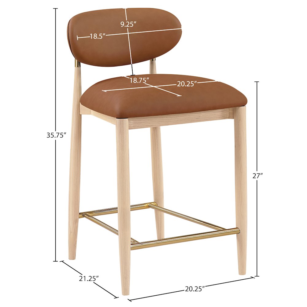 Riccio Cognac Vegan Leather Upholstered Stool